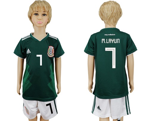 Mexico #7 M.Layun Home Kid Soccer Country Jersey